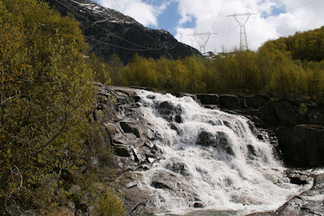 Power lines and water fall